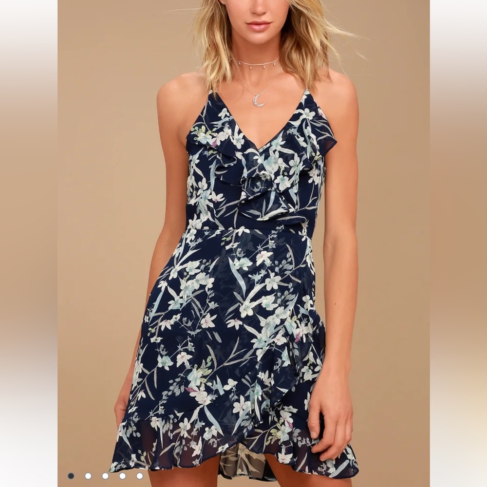 Lulus Belong to You Navy Blue Floral Print Sleeveless Dress